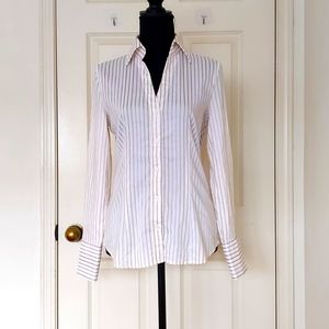 Express Design Studio Stretch Gold Stripes Button Down Dress Shirt.